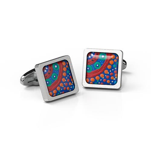 Cufflinks Sq Family Picking Wildflowers Aboriginal