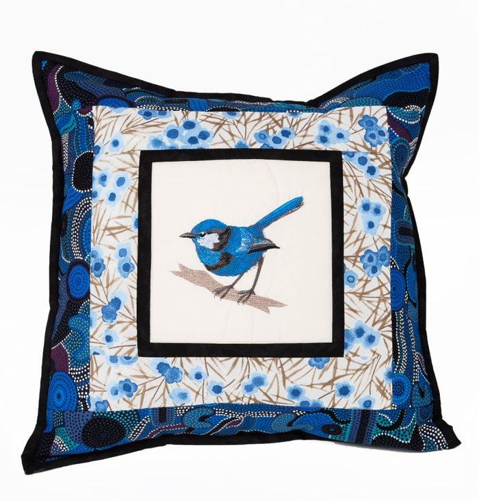 Cushion Cover Blue Wren on Aboriginal
