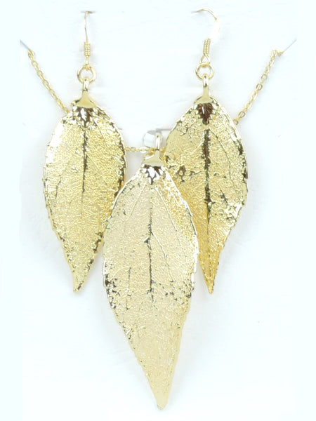 Set Eucaleaf Gold Pend Earring Pierced