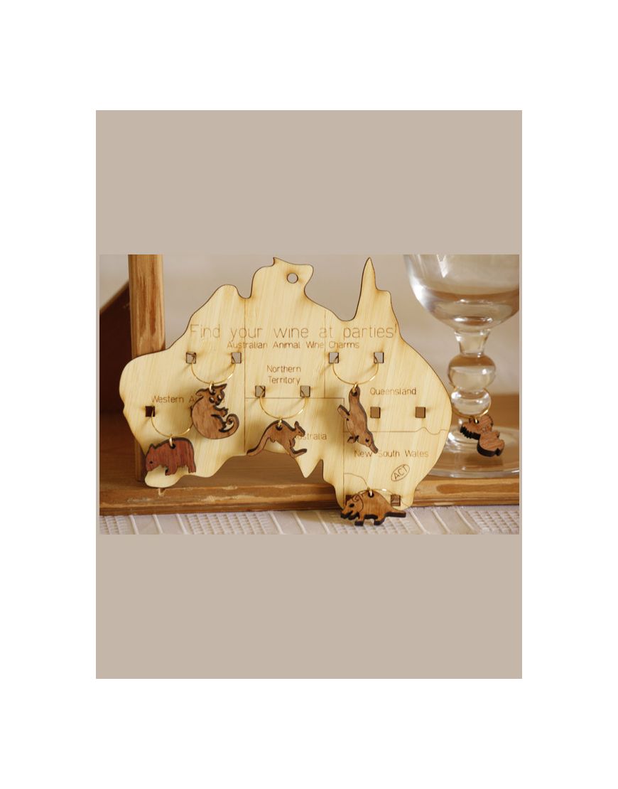 Wine Charms on Aust Map Timber