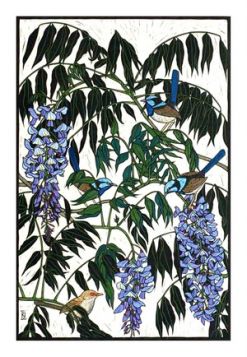 Card Wisteria and Blue Wrens