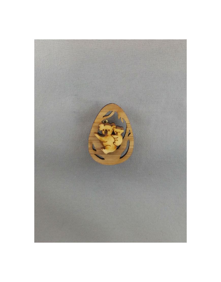 Wood Brooch Koala Oval