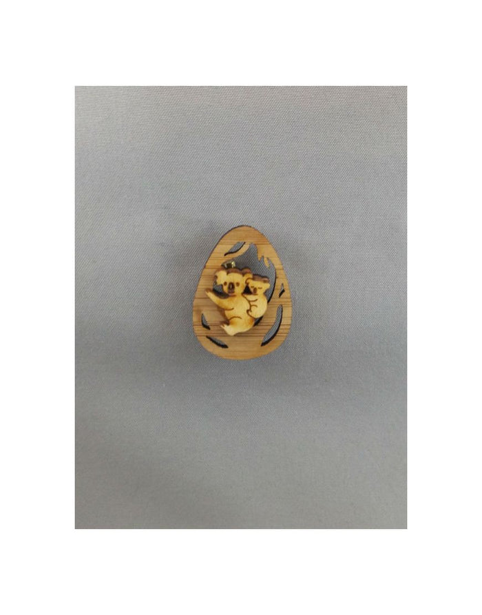 Wood Brooch Koala Oval