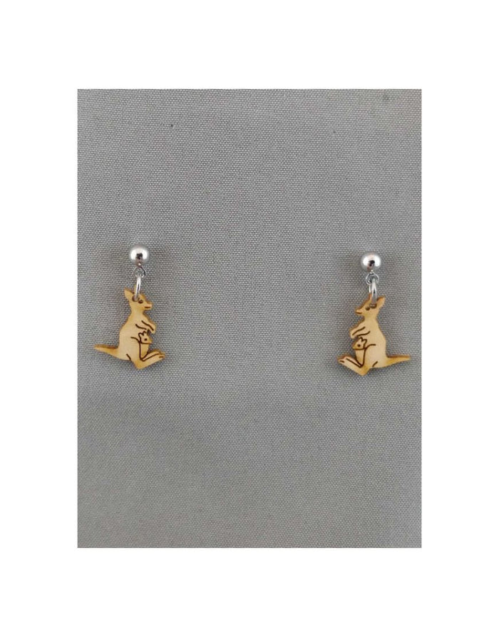Wood Earrings Hanging Kangaroo