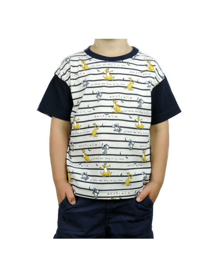 Kids TS Koala Kangaroo Gumleaf stripe